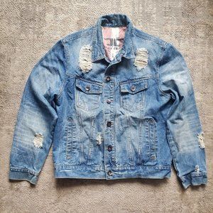 Jordan Craig Legacy Edition Men Large Denim Jean Jacket Blue Distressed